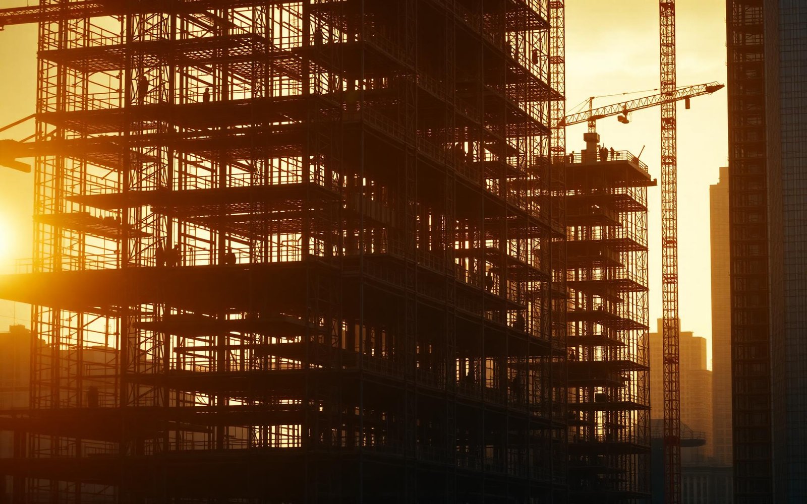 High-rise scaffolding at golden hour